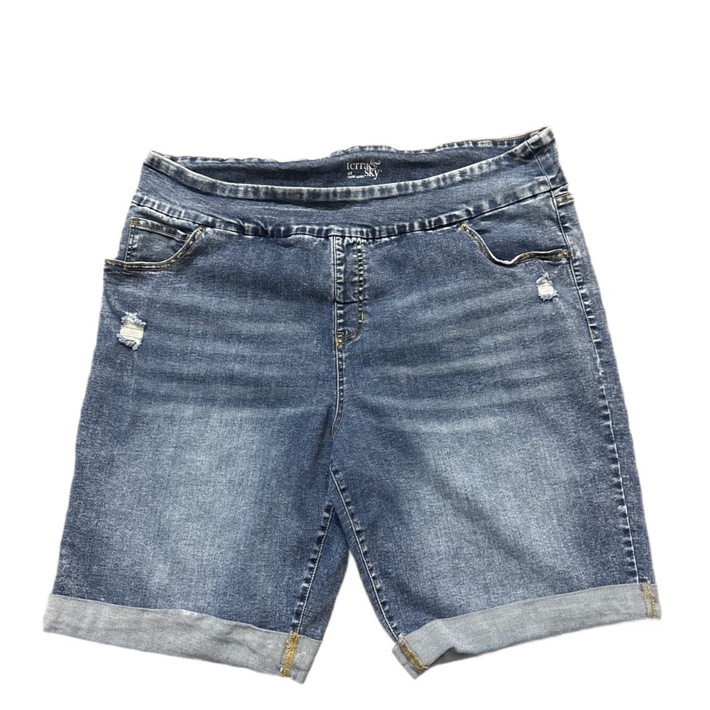 Terra & Sky Women's Denim Blue Jean Shorts - Picture 3 of 11